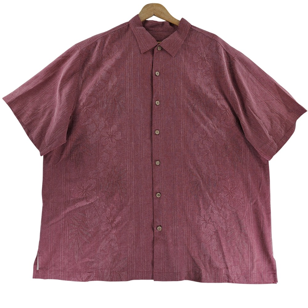 Tommy Bahama Shirt Mens 2XLB 100% Silk Pink Floral Embroidered Hawaiian